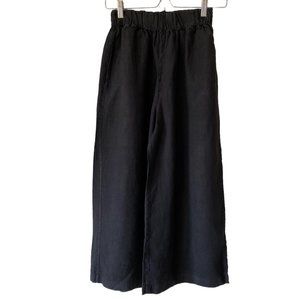Road To Bohemia Black Linen Pull On Wide Leg High Rise Culottes Cropped Pants